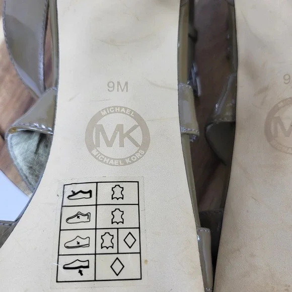 Michael Kors ST15F Olive Tan Patent Leather Multi Strap Platform Sandals Size 9M - Picture 10 of 13